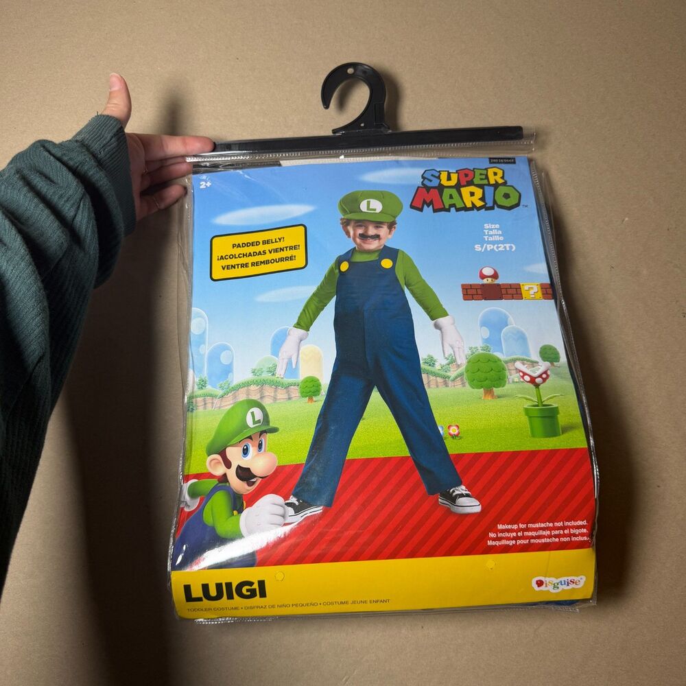 LUIGI super mario bros toddler costume jumpsuit worn once size s 2T halloween